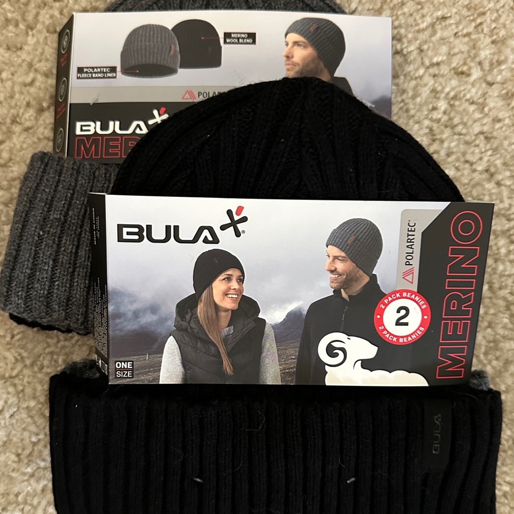 Black and Gray Merino Wool Beanies unisex